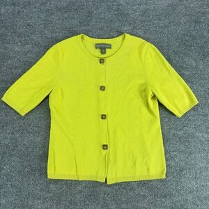 VTG Josephine Chaus Womens Yellow Short‎ Sleeve Button Cardigan Sweater Small